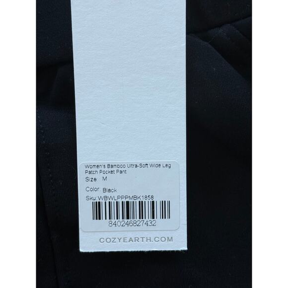 New Cozy Earth Womens Wide Leg Patch Pocket Bamboo Joggers Medium Black - Picture 6 of 7